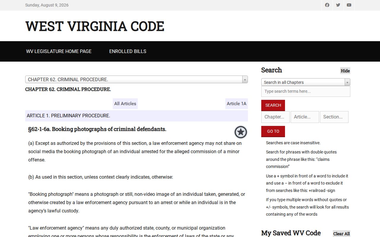 West Virginia social media booking-photo restriction for Hancock County release mugshots